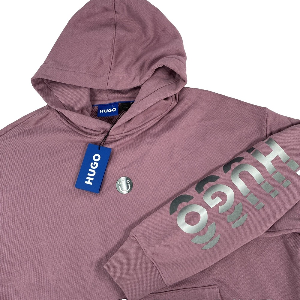 Hugo Boss Men's Niftyhood Logo Cotton French Terry Pullover Hoodie Dark Pink L